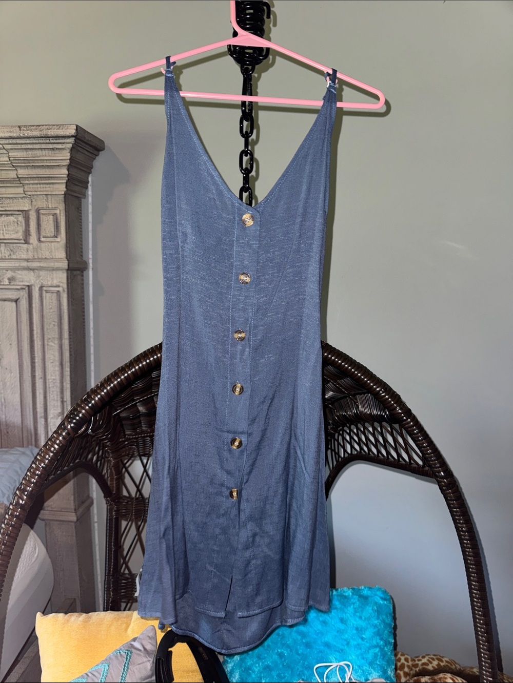 Blue Button-Front Summer Slip Dress